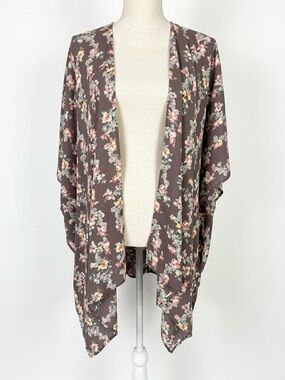 Maurices Floral Open Front Kimono in Mauve and Coral